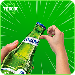 Hold the Tuborg bottle and grip the cap